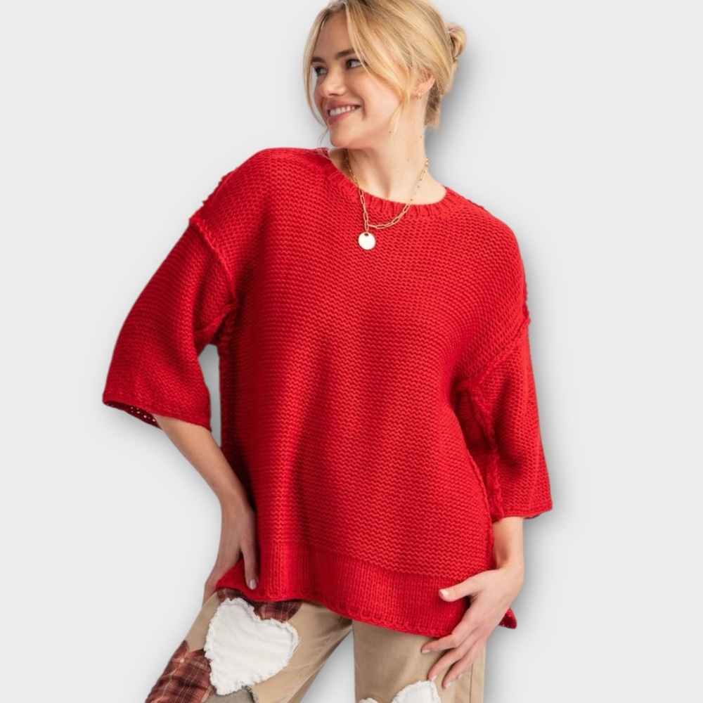 Easel Brielle Knitted Boxy Loose Fit Sweater in Scarlet Women’s Size S/M